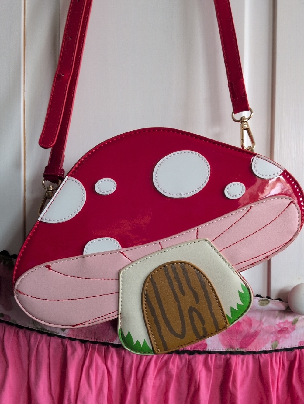 Pink / Red Mushroom Crossbody Bag - Cute Novelty Shoulder Purse